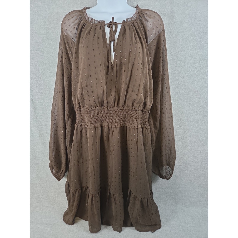 Old Navy 2X Brown Fitted Waist Sparkle Mini Dress Sheer Lined Flowy Boho Fairy